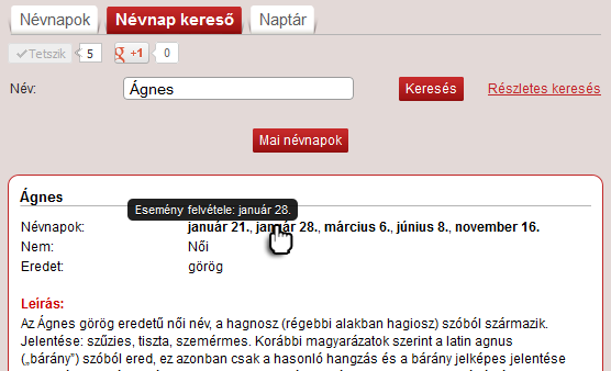 Névnap rögzítése