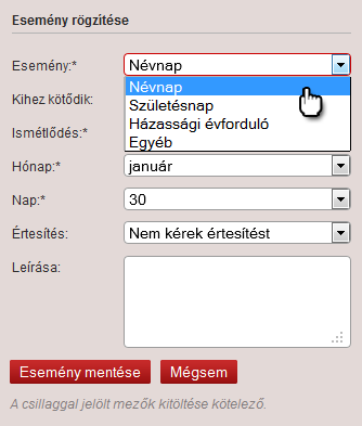 Esemény rögzítése